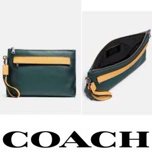 COACH Pebbled Leather Pouch in Color Fores/Yellow